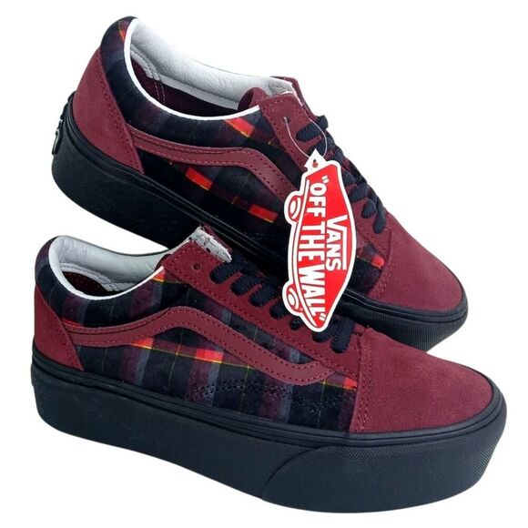 Vans Shoes - Vans Old Skool Womens New w/Tags Velvet Burgundy/Black Plaid Platform - Size 8
